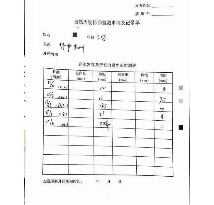 自然周期监测排卵会出现检测单，进周过后医生会在系统软件里纪录您的状况